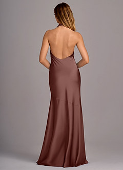 Azazie Lorena Bridesmaid Dresses Espresso Mermaid Pleated Stretch Satin Dress image2