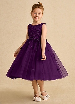 Azazie Lana Flower Girl Dresses Grape A-Line Sleeveless Matte Satin Dress image3