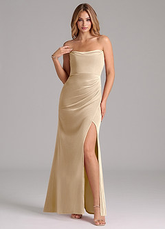 Azazie Leonis Bridesmaid Dresses Champagne Mermaid Strapless Velvet Dress image1