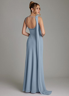 Azazie Jaya Bridesmaid Dresses Dusty Blue Sheath Pleated Chiffon Dress image2