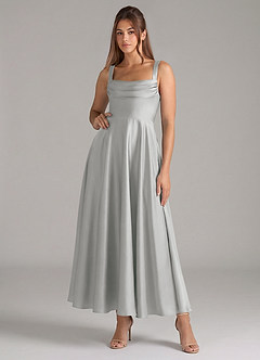 Azazie Shaude Brautjungfernkleider A-Linie Plissee Stretch-Satin Kleid Silber image1