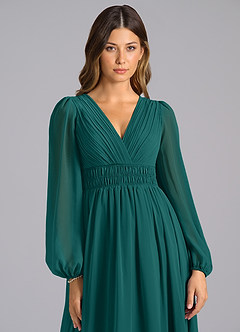 Azazie Palerma Bridesmaid Dresses Peacock A-Line Long Sleeve Chiffon Dress image6