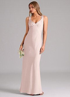 Azazie Kamila Bridesmaid Dresses Blushing Pink A-Line Pleated Stretch Satin Dress image5