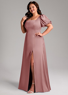 Azazie Fyona Bridesmaid Dresses Dusty Rose A-Line Pleated Stretch Satin Dress image12