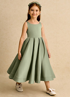 Azazie Babs Blumenmädchenkleider Ballkleid Plissee Matte Satin Kleid Pistazie image4