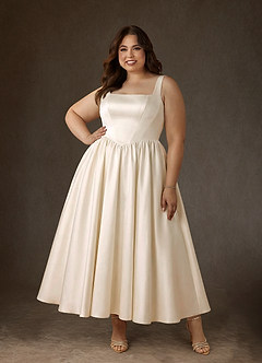 Azazie Verina Robes de mariée Robe Trapèze en Satin avec poches Champagne image7