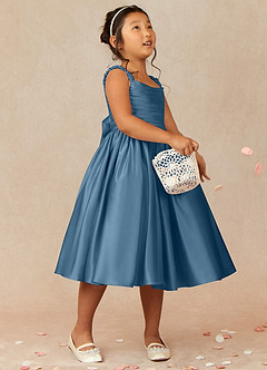 Azazie Cutie Pie Flower Girl Dresses Bermuda A-Line Pleated Matte Satin Dress image1