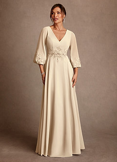 Azazie Yorba Mother of the Bride Dresses Champagne A-Line Lace Chiffon Dress image1