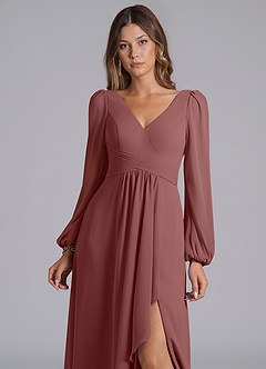Azazie Omari Brautjungfernkleider A-Linie Langarm Chiffon Kleid Wüstenrose image7