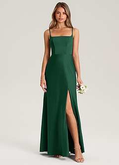 Azazie Lidia Bridesmaid Dresses Dark Green Mermaid Side Slit Stretch Satin Dress image5