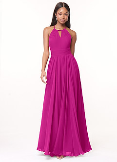Azazie Cherish Bridesmaid Dresses Fuchsia A-Line Pleated Chiffon Dress image4
