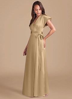 Azazie Nico Vestidos de damas de honor Vestido de Champán de Satén Metálico de Corte en A con Plisado image3