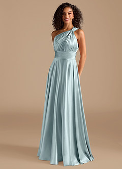 Azazie Charlize Bridesmaid Dresses Mist A-Line One Shoulder Metallic Satin Dress image1