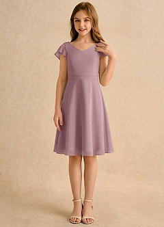 Azazie Narin Girls Formal Flower Girl Dresses Dusty Rose A-Line with Sleeves Chiffon Dress image4
