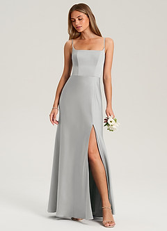 Azazie Lidia Vestidos de damas de honor Vestido de Plata de Satén Elástico de Corte Sirena con Corte Lateral image7