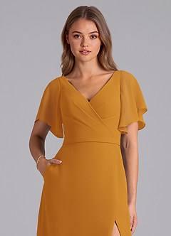 Azazie Ambrosia Jurken voor bruidsmeisjes Jurk van Chiffon met A-Lijn Geplooid Boterbabbelaar image2