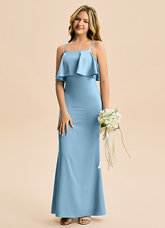 Azazie Galene Junior Steel Blue Mermaid Stretch Satin Dress image4