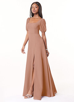 Azazie Alani Bridesmaid Dresses Champagne Rose A-Line Square Neckline Chiffon Dress image3