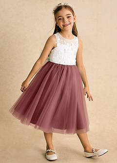 Azazie Lina Flower Girl Dresses Ivory Amethyst Ball-Gown Lace Dress image4