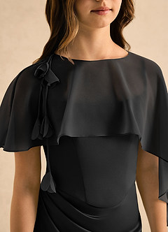 Azazie Bowie Girls Formal Flower Girl Dresses Black Mermaid Pleated Stretch Satin Dress image7