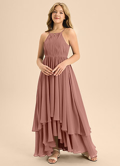 Azazie Elliora Junior Cedar Rose A-Line Pleated Chiffon Dress image4