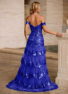 Jenna Azul Vestido de sirena con volantes y purpurina para baile de graduación image2