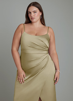 Azazie Calandra Brautjungfernkleider Etui Plissee Stretch-Satin Kleid Moosgrün image13