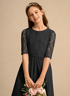 Azazie Pippin Girl vestidos de niña de las flores Vestido de Negro de Encaje de Corte En A image5