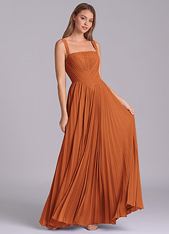 Azazie Mina Bridesmaid Dresses Cinnamon A-Line Pleated Chiffon Dress image3