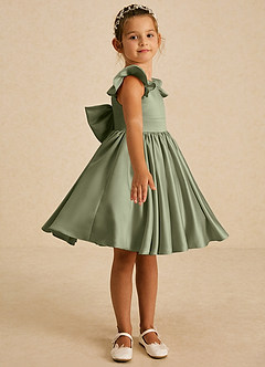 Azazie Tootsie Flower Girl Dresses Pistachio A-Line Bow Matte Satin Dress image4