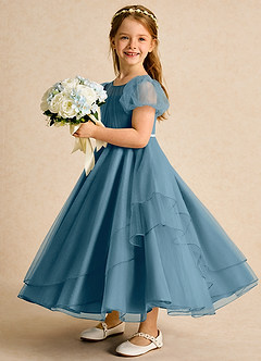 Azazie Duckie Abiti da Ragazza di Fiori Abito Principessa in Tulle Plissettato Bermuda image4