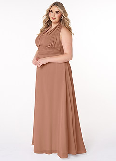 Azazie Fifi Robes de demoiselle d'honneur Robe Trapèze Convertible en Mousseline de soie Sans bretelle Bronze image15