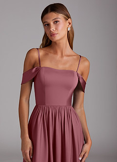 Azazie Calianna Robes de demoiselle d'honneur Robe Trapèze Convertible en Satin extensible Épaule décolletée Rose Du Désert image2