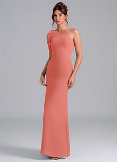 Azazie Rinna Bridesmaid Dresses Salmon Pink Mermaid One Shoulder Chiffon Dress image3