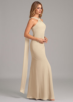 Azazie Kinsley Vestidos de damas de honor Vestido de Champán de Gasa de Corte Sirena con Plisado image6