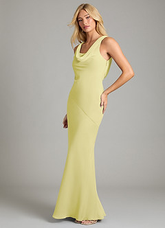 Azazie Rylina Vestidos de damas de honor Vestido de Sorbete De Limón de Gasa de Corte Sirena con Plisado image4