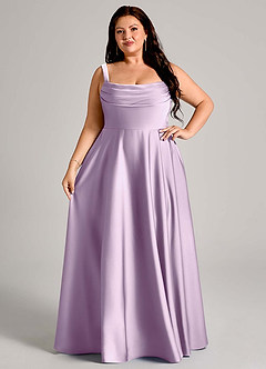 Azazie Shaude Bridesmaid Dresses Frosted Lilac A-Line Pleated Stretch Satin Dress image12