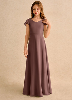 Azazie Nari Girls Formal Flower Girl Dresses Espresso A-Line with Sleeves Chiffon Dress image5