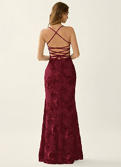 Kailani Burgundy 3D Flowers Corset Mermaid Lace Up Back Prom Dress image2