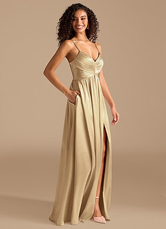 Azazie Alia Brautjungfernkleider A-Linie Plissee Metallischer Satin Kleid Champagner image5