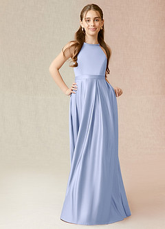 Azazie Arianthe Junior Ice A-Line with Pockets Matte Satin Dress image4