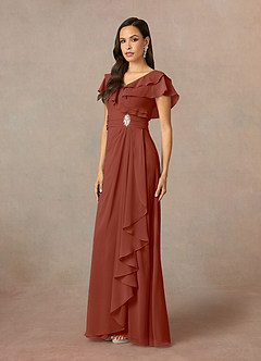 Azazie Snapdragon Mère de la mariée Robes Robe Trapèze en Mousseline de soie Col en V froncé Auburn image2