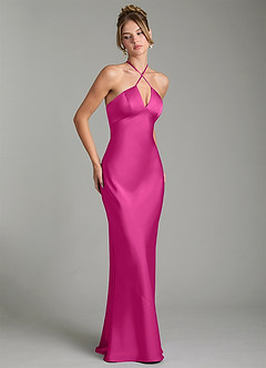 Azazie Camille Robes de demoiselle d'honneur Robe Fourreau en Satin extensible Fente Latérale Fuchsia image3