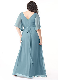 Azazie Cierra Robes de demoiselle d'honneur Robe Trapèze en Mousseline de soie Col en V Bleu Maussade image10