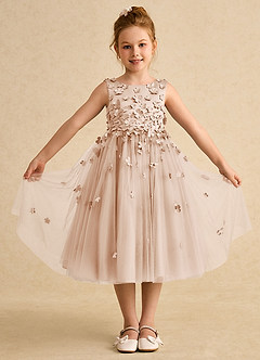 Azazie Lana Flower Girl Dresses English Rose A-Line Sleeveless Matte Satin Dress image1