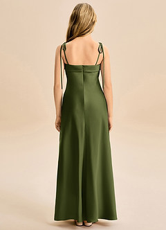 Azazie Willa Junior Olive A-Line Bow Stretch Satin Dress image6