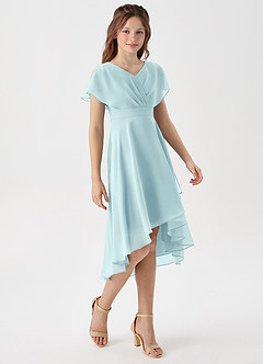 Azazie Graciela Junior Sea Glass A-Line Pleated Chiffon Dress image4