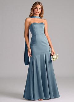 Azazie Shiloh Bridesmaid Dresses Dusty Blue Mermaid Strapless Stretch Satin Convertible Dress image5