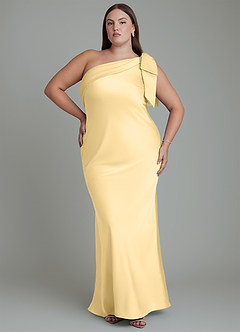 Azazie Yuanna Bridesmaid Dresses Butter Mermaid One Shoulder Stretch Satin Dress image8