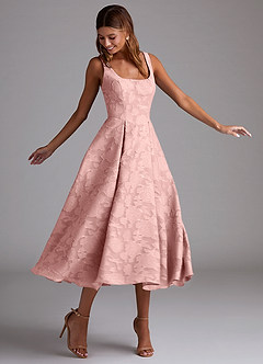 Azazie Amalie Robes de demoiselle d'honneur Robe Trapèze en Blumen-Burnout Plissée Rose Poudré image3